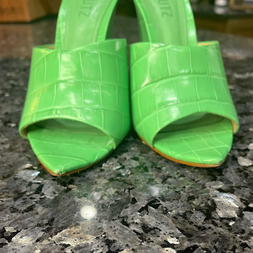 SCHUTZ Posseni Green Croc Embossed Leather Mules Size 6 - Picture 9 of 11